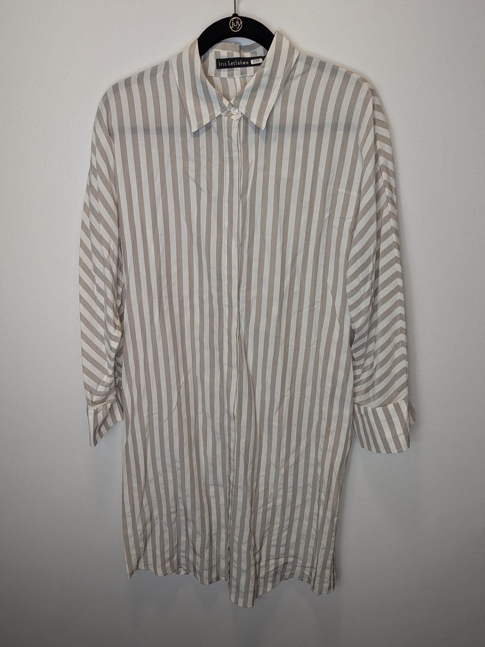 Iris Setlakwe Women's Striped Poplin Button Up Dress Size 6 US Sand Beige White